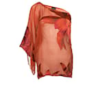 Atos Lombardini, blusa de seda semitransparente con estampado de flores rojo anaranjado y una manga en la talla IT40/XS. - Autre Marque