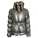 HETREGO, Silver colored puffer coat with fur collar in size IT44/M. - Autre Marque
