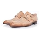 Santoni, Double monk strap shoe in brown alligator