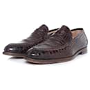 Santoni, brown alligator leather penny loafers
