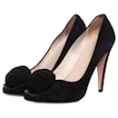 Prada, Suede open toe pump with floral application