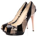 Giuseppe Zanotti, patent leather python pumps in nude/Black in size 40.