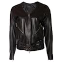 Plein Sud, Black leather jacket with silver zippers.