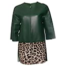 Celine, Green leather jacket with leopard ponyskin - Céline
