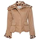 Ermanno Scervino, manteau couleur camel doublé de cuir de poney léopard en taille IT42/S.