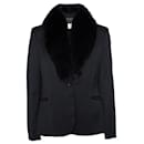 Versus, Vintage black wool blazer with fur collar.