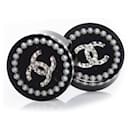 Chanel, Round studded pearl and rhinestone earrings