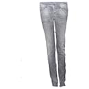 Dsquared2, Jeans cinza com marcas de tinta, pequenos rasgos e zíperes em tamanho IT40/XS.