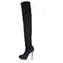 Roberto Cavalli, Black suede thigh-high boots with mirrored heels in size 40.5.