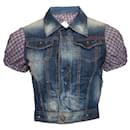 Dsquared2, Cropped denim jacket with checkered sleeves