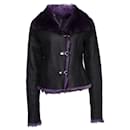 Olivier Strelli, Black lammy coat with purple fur. - Autre Marque