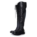 Black leather over the knee lace up boots - Autre Marque