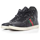 gucci, GG leather high top trainers with web detail - Gucci