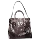 Michael Kors, Grey croc embossed Hamilton tote with silver hardware.