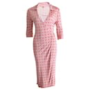 Omnia, pink/white vintage wrap dress with graphical print in size S. - Autre Marque