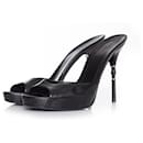 gucci, Black leather mule sandal with bamboo heel - Gucci