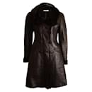 Prada, brown leather coat with dyed sheep fur, mink fur collar and caiman leather buttons in size 42 IT/S.