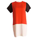 Céline, robe en soie orange/black/blanc en taille S.
