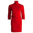 Louis Vuitton, lã vermelha/vestido de caxemira com gola alta e mangas ¾ em tamanho M.