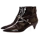 miu miu, black patent leather ankle boots with studs. - Miu Miu