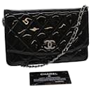 CHANEL Matelasse Brilliant Chain Wallet Patent Leather Black CC Auth yk7921 - Chanel