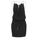 Saint Laurent Black Leather Tassel Mini Dress
