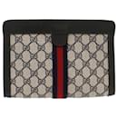GUCCI GG Canvas Sherry Line Clutch Bag Gray Red Navy 89.01.001 Auth yk7814 - Gucci