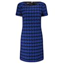 Hobbs vestido feminino Damara azul preto grande de lã houndstooth bolsos laterais Reino Unido 12