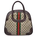 Vintage Brown Monogram Canvas Satchel Handbag with Stripes - Gucci