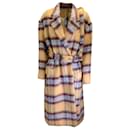 Rokh Mustard Yellow / Blue Multi Plaid Pattern Wool Trench Coat - Autre Marque