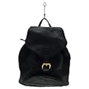 **Gianni Versace Black Leather Drawstring Backpack
