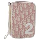 Christian Dior Trotter Canvas Pouch PVC Leather Pink White Auth rd5408