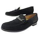 HERMES SHOES CHAIN MOCCASINS 38.5 BLACK SUEDE SUEDE LOAFERS SHOES - Hermès