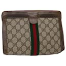 GUCCI GG Canvas Web Sherry Line Clutch Bag PVC Leather Beige Green Auth 46133 - Gucci
