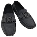 Zapatos de conducción LOUIS VUITTON Cuero exótico 7 Negro Gris LV Auth ak212 - Louis Vuitton
