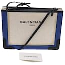 BALENCIAGA Bolso de hombro Pochette azul marino Lona revestida Blanco 339937 base de autenticación6468 - Balenciaga