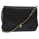 BALLY Chain Quilted Shoulder Bag Leather Black Auth am4635 - Bally