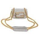 FENDI Zucca Canvas Nano Baguette Chain Shoulder Bag Leather White Auth 47061 - Fendi