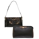Christian Dior Honeycomb Canvas Shoulder Bag Leather 2Set Black Auth bs6447