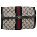 GUCCI GG Canvas Sherry Line Clutch Bag Gray Red Navy 89.01.006 Auth yk7558b - Gucci