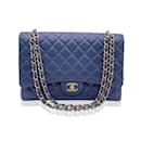 Blue Quilted Leather Maxi Timeless Classic 2.55 Single Flap Bag - Chanel