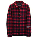 Moncler Genius Moran Quilted Checked Down Overshirt Jacket in Red and Blue Cotton