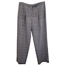 Armani Collezioni Pantalon droit plissé à carreaux en laine mélangée grise
