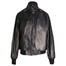 Bottega Veneta Blouson Bomber à Col Montant en Cuir d'Agneau Noir