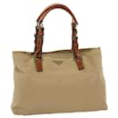 PRADA Hand Bag Nylon Leather Beige Auth bs6563 - Prada