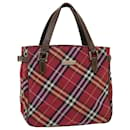 BURBERRY Nova Check Blue Label Hand Bag Nylon Leather Red Brown Auth 46960 - Burberry