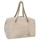 CHANEL Chain Boston Bag Leather White CC Auth bs6591 - Chanel