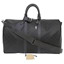 LOUIS VUITTON Damier Carbon Keepall Bandouliere 45 Boston Bag Black Auth 46967a - Louis Vuitton