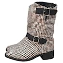 CHANEL Tricolor Tweed Buckle Boots - Chanel