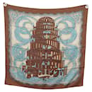 RARE HERMES SCARF THE RIVERS OF BABEL IN SILK A. FAIVRE SQUARE 90 SILK SCARF - Hermès